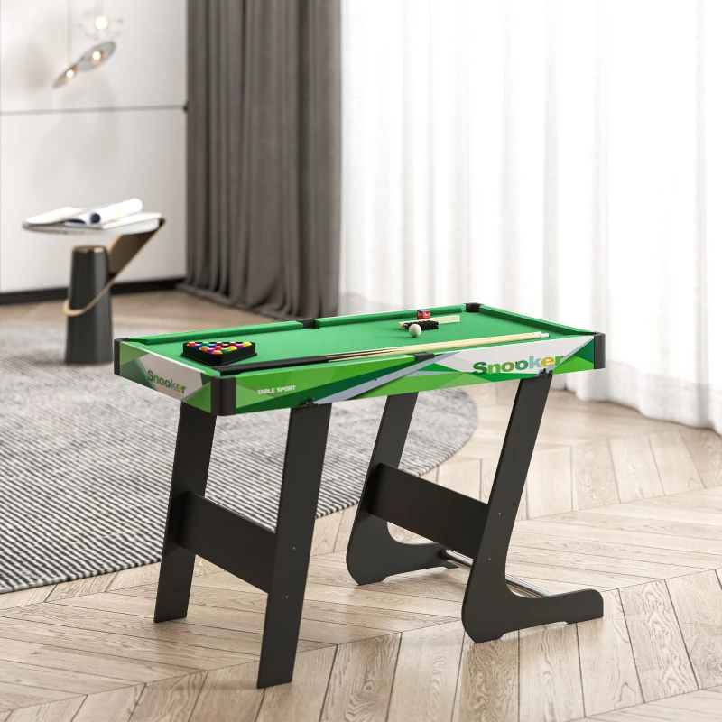 SPORTNOW Table de billard pliable avec accessoires 2 queues, 16 billes, traingle, craie, dim. 104L x 55,5l x 68H cm, tapis vert