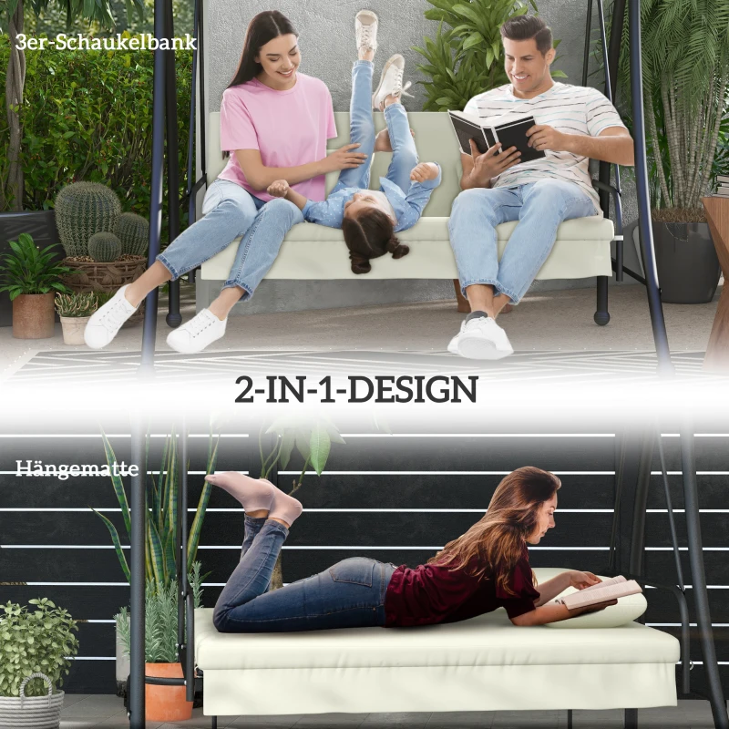 Outsunny Hollywoodschommel, Schommelbank met Ligfunctie, 3 Zits, Metaal+Polyester, 200 x 125 x 170 cm, Wit