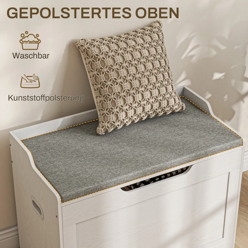 HOMCOM 103 liter opbergbank, opberg-zitbank met veiligheidsscharnier, zitkussen, voor diverse kamers, wit