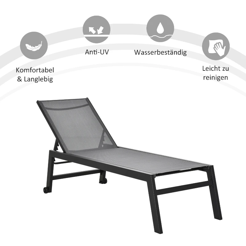 Outsunny Ligstoel tuinstoel relaxstoel 5-traps rugleuning tuinmeubel aluminium grijs