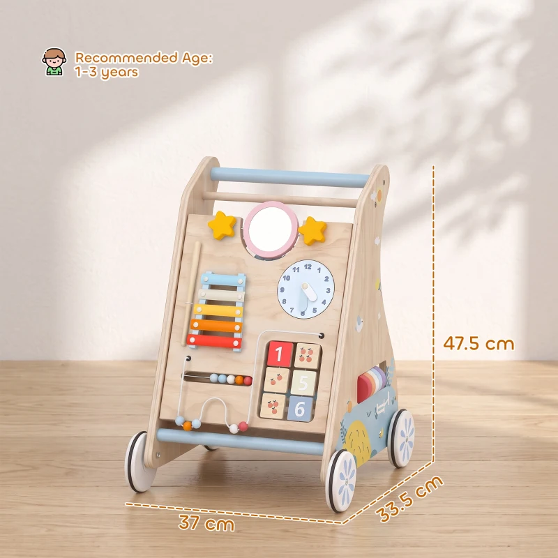 AIYAPLAY Wooden Baby Walker with Detachable Double-Sided Activity Board, Push Along Walker, Gift for Boys Girls 1-3 Years