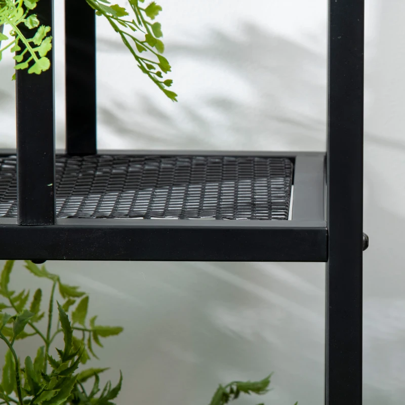 Outsunny plantenrek, plantentrap met 4 treden, bloemenrek op meerdere niveaus, plantenstandaard voor tuin, balkon, metaal, zwart, 91 x 25 x 83 cm(m-9)