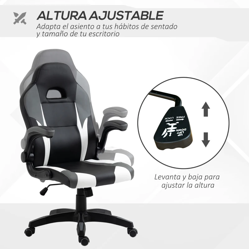 Vinsetto Silla Gaming Ergonómica Silla de Escritorio de Oficina 360° Giratoria con Apoyabrazos Abatibles Función de Basculante para Videojuegos Trabajo 68x71x114-124 cm Negro