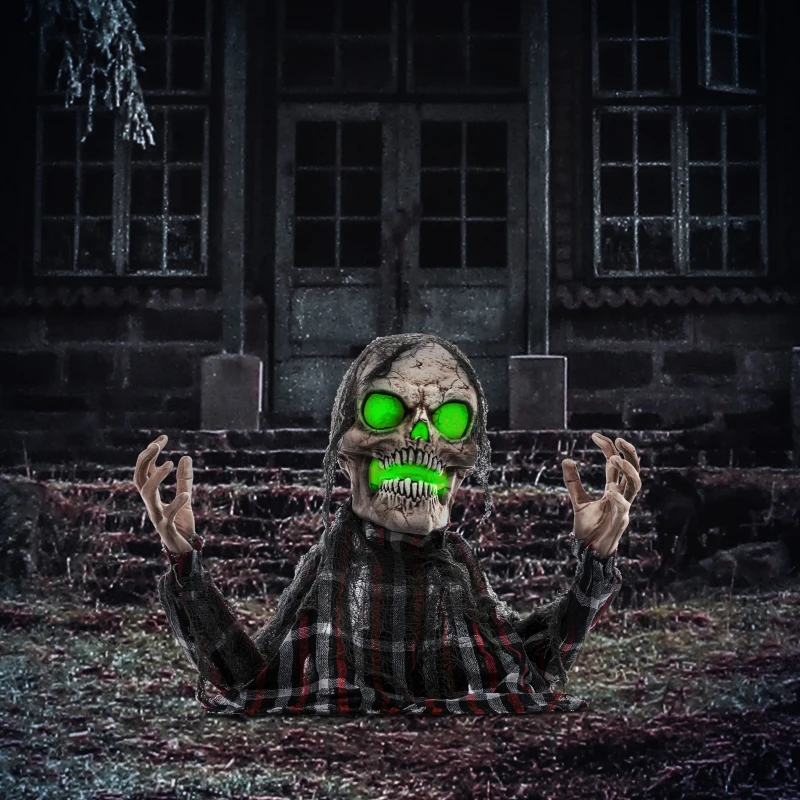 HOMCOM Halloween Decoratie Grondverschijning-Skelet, Buigzame Armen, Gloeiende Ogen, Griezelig Huilen