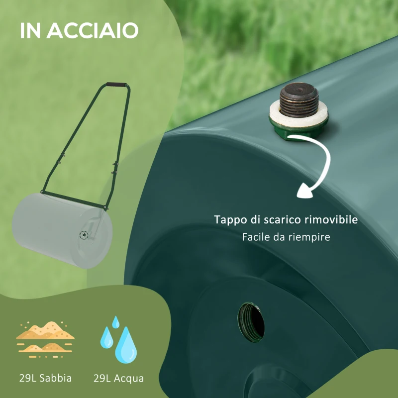 Outsunny Rullo per Prato da 63L di Capacità con Lama Raschiante, in Metallo, 123x58x40 cm, Verde Scuro