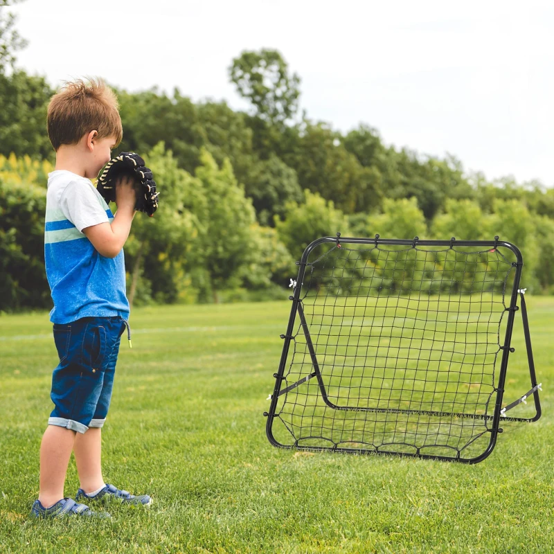 HOMCOM Filet de rebond en métal angle réglable 20 cordes élastiques pour entraînement de football, tennis 96 x 80 x 96 cm, noir