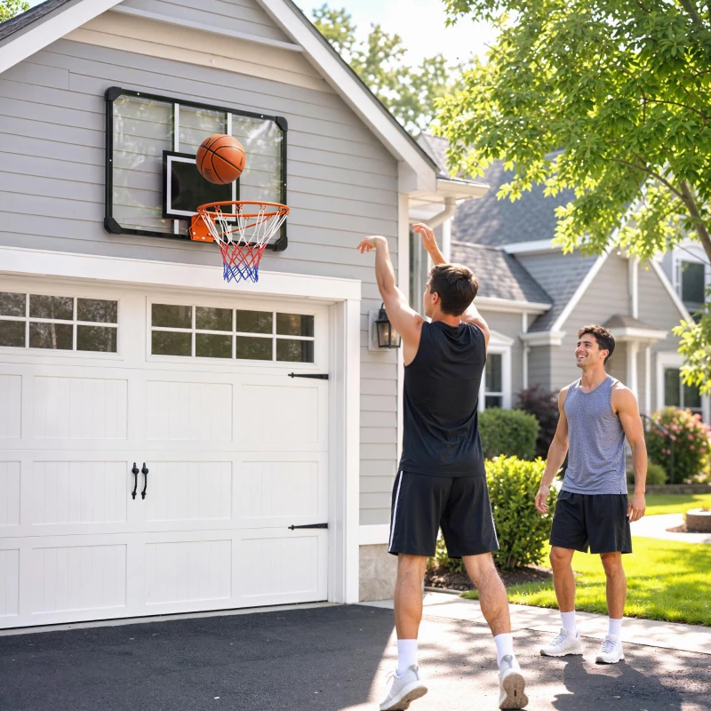 SPORTNOW Coș de Baschet de Perete pentru Exterior 113 x 73 cm, Inel Ø45 cm și Plasă, Negru