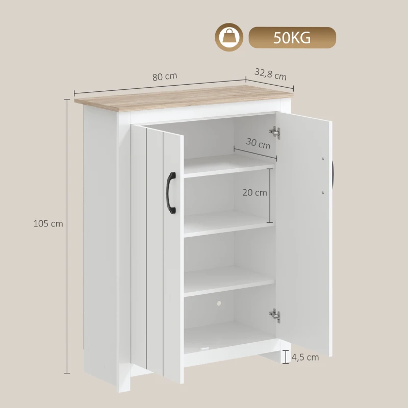 HOMCOM Zapatero 4 Niveles 12 Pares Armario para Zapatos 2 Puertas y Estantes Ajustables 80x32,8x105cm Roble y Blanco