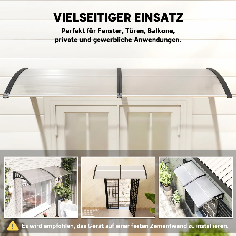 Outsunny Schuurluifel voor voordeur 80 x 195 x 23 cm 5 mm polycarbonaat aluminium transparant