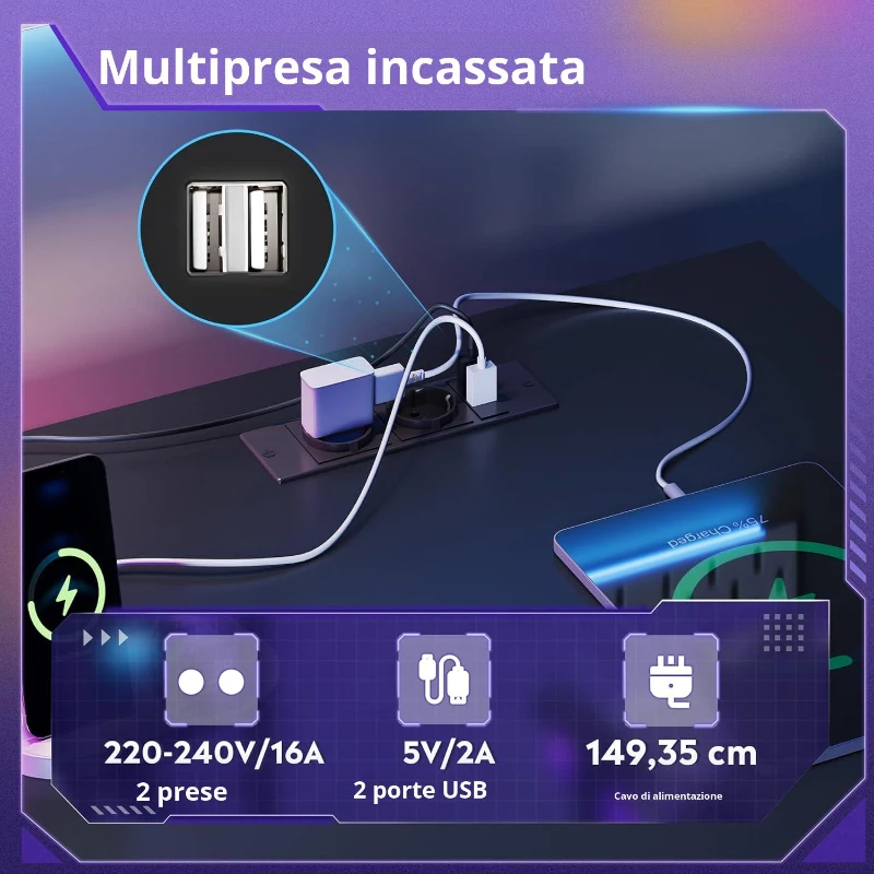 Scrivania da gaming 2-in-1, convertibile in forma a L o a I, ripiano rialzato per monitor, 140x50x87,5 cm, Nero