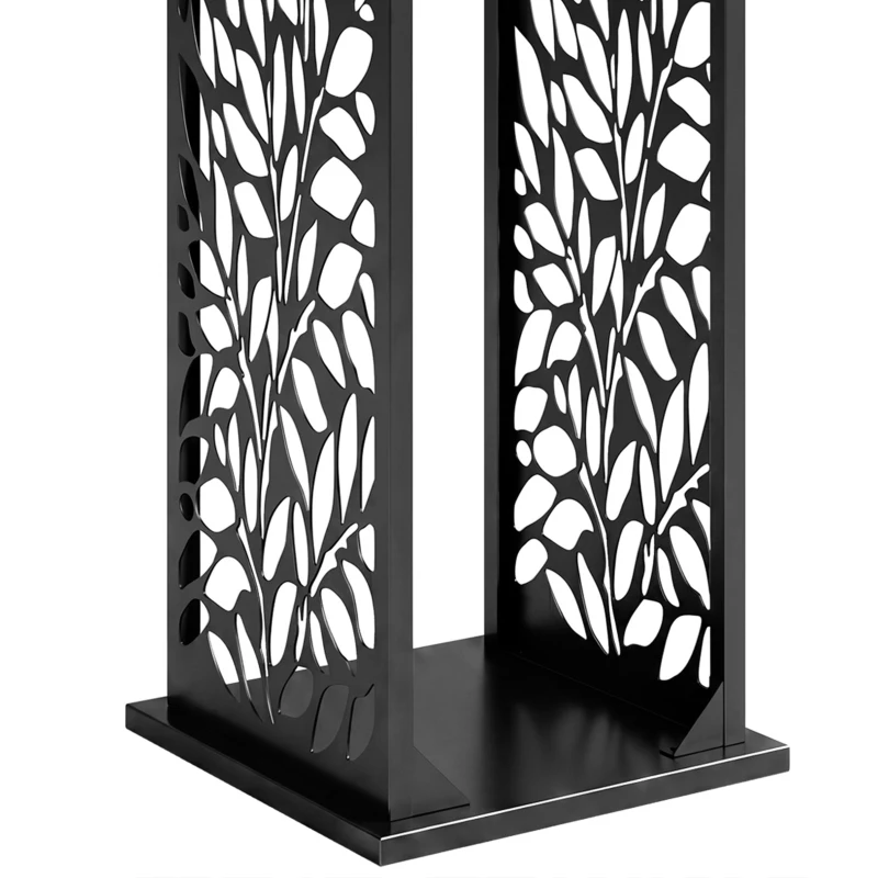 Outsunny Brandhoutrek 38 x 38 x 112 cm, verhoogd haardhoutrek met 4 haken, decoratieve uitsparingen, staal, tot 100 kg