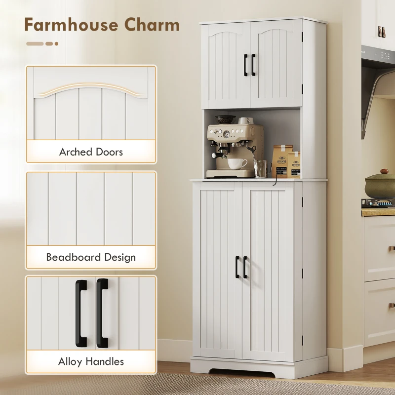 HOMCOM 181.5 cm Freestanding Storage Cabinet, Tall Kitchen Cupboard with Adjustable Shelves, 8 Door Spice Racks, White