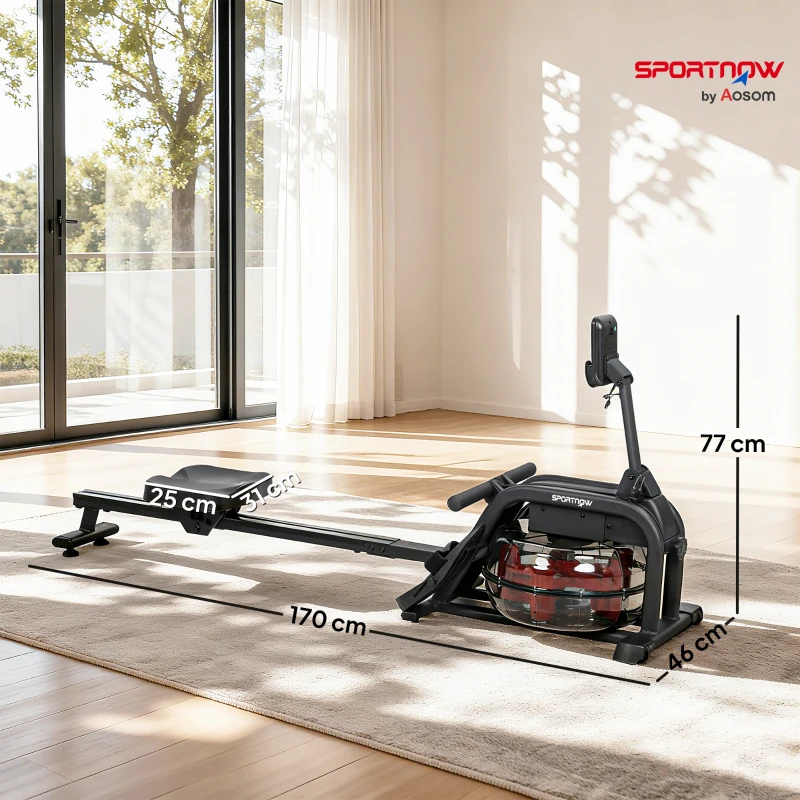 SPORTNOW Roeimachine voor training, roeimachine met 6-11 L watertank, LCD-monitor, telefoonhouder, 135 kg draagvermogen, staal, zwart