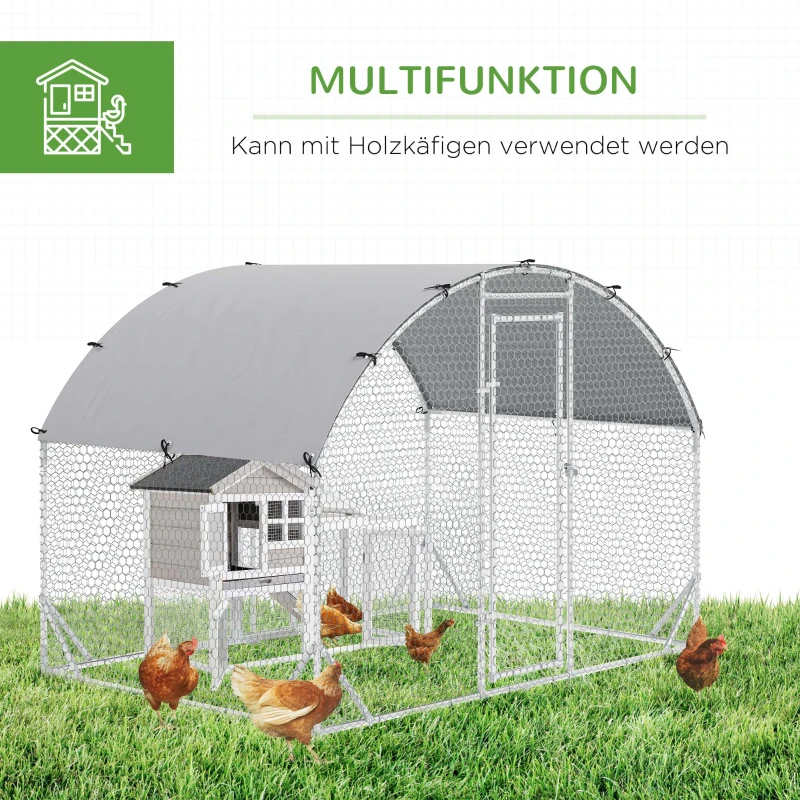 PawHut Ren voor kleine dieren, buiten-uitloopren voor kippen, konijnen, eenden, stabiele constructie, staal en Oxford-stof