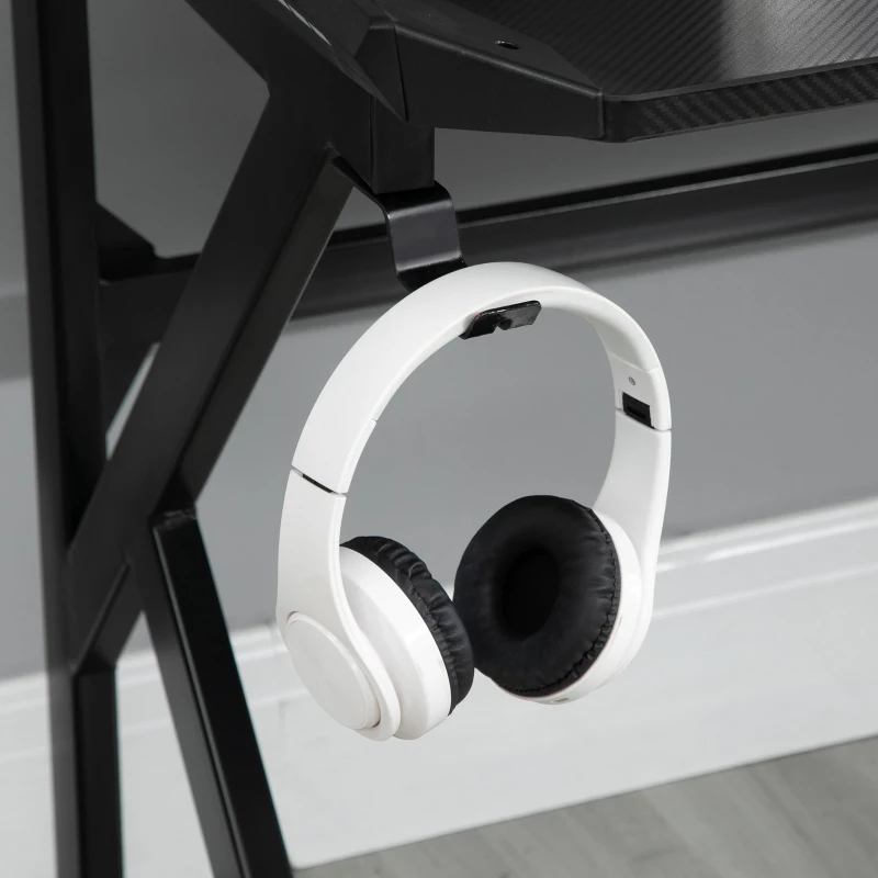 HOMCOM Gaming desk with Cup Holder Headphone Hook Feet Adjustable 120 x 66 x 75cm Black