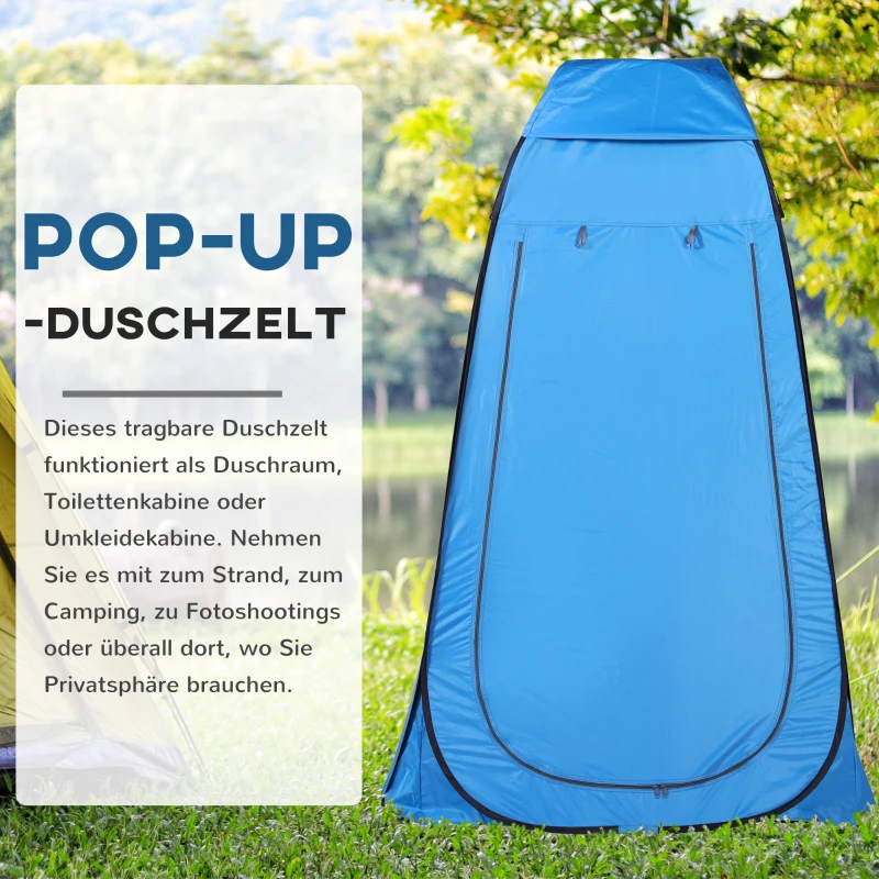 Outsunny Pop-up toilettent, mobiele camping douchetent, omkleedtent met binnentas, douchecabine, omkleedcabine, waterdicht, polyester blauw 120 x 120 x 190 cm toilettent douchetent binnentas | Aosom.de