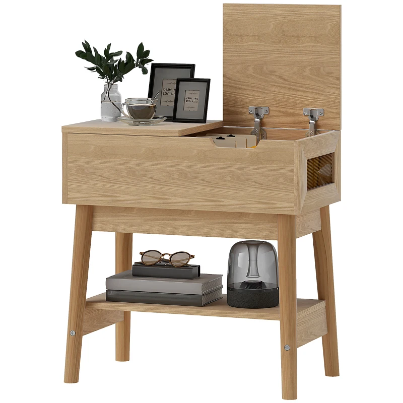 HOMCOM Table d'appoint table basse table de chevet étroite avec plateau rabattable et étagère ouverte grain de bois de chêne