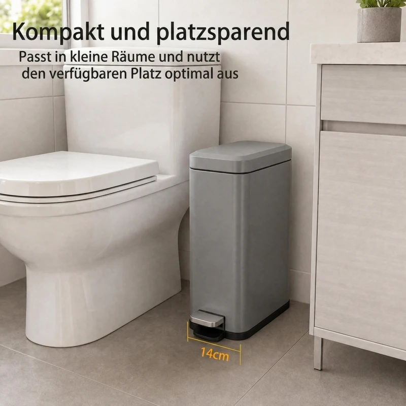 HOMCOM Metalen prullenbak, afvalbak, inhoud van 5 liter, met voetpedaal, met binnenemmer, grijs