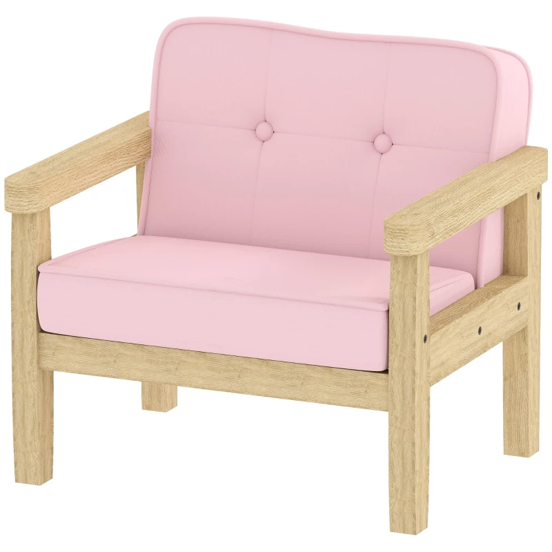 AIYAPLAY kinderfauteuil met ribstof-look, massieve houten poten, schuimstoel voor kinderkamer en speelkamer, 46,5 x 44 x 45 cm, voor kinderen 3-8 jaar Roze