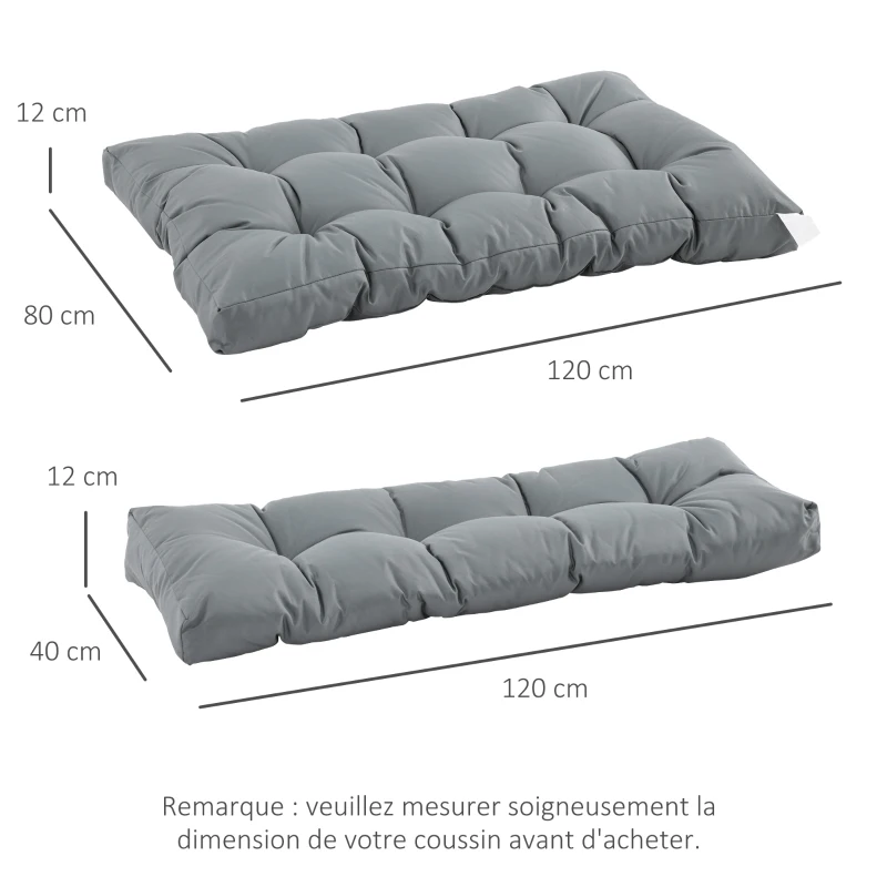Outsunny Coussins Matelas Assise Dossier pour Banc de Jardin balancelle canapé 2 Places Grand Confort dim. 120L x 80l x 12H cm Polyester Gris