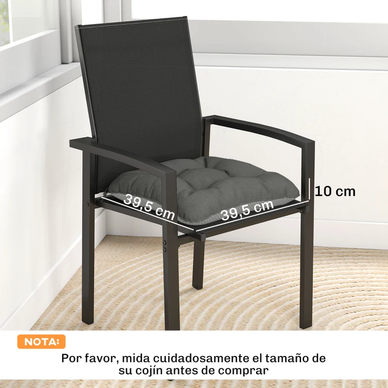 Outsunny Set de 4 Cojines para Sillas para Jardín 39,5x39,5x10 cm con Lazos y Base Antideslizante Impermeables Gris Oscuro