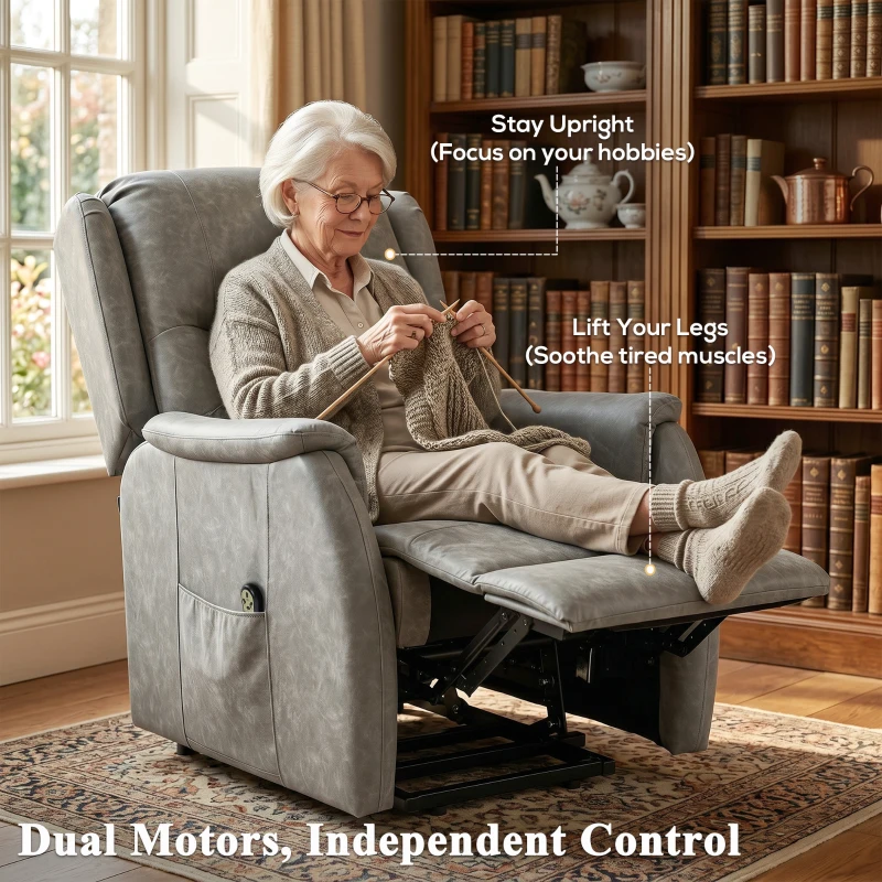 HOMCOM Power Lift Recliner Chair, Dual Motor Electric Lift Chair for Elderly with Remote Control, Grey