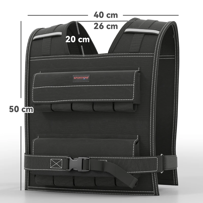 SPORTNOW Vestă cu Greutăți Reglabilă 20 kg cu 20 de Greutăți, Vestă cu Benzi Reflectorizante, 50x40 cm, Neagră