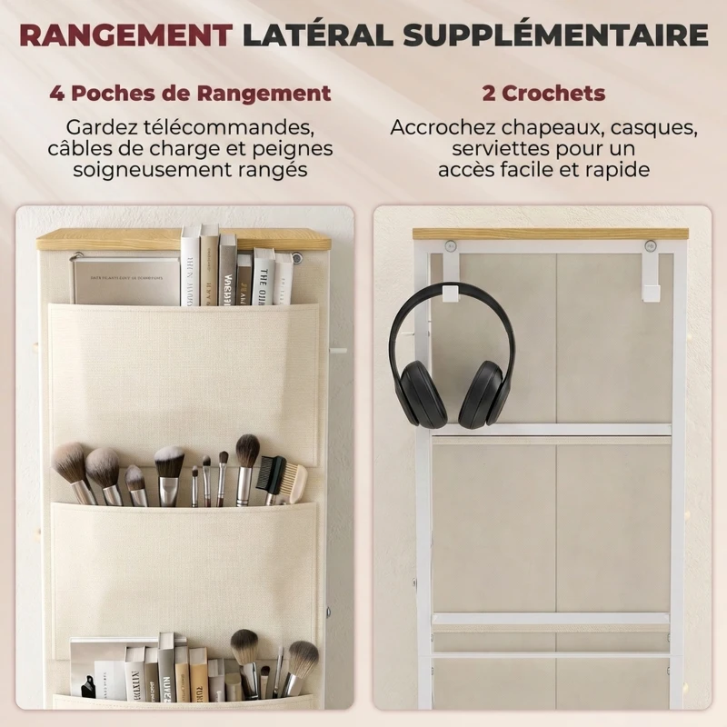 HOMCOM Commode 4 tiroirs en tissu, meuble de rangement avec 4 poches, 2 crochets, structure en acier, 45 x 30 x 94,5 cm, Beige