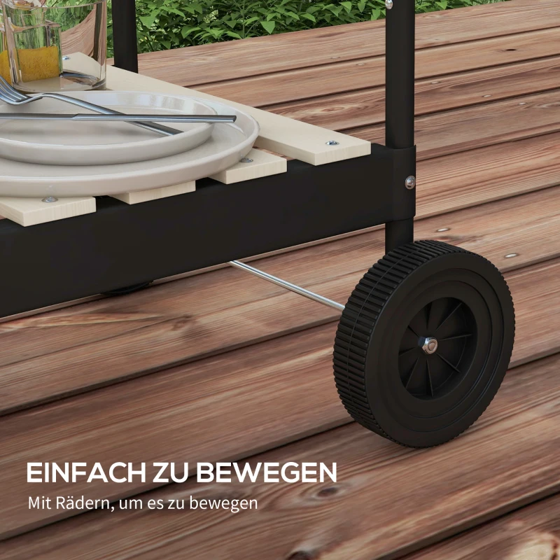Outsunny Metalen Houtskoolgrill BBQ Smoker met Wielen, Verstelbaar Grillrooster, Houten Plank 103x47x95 cm Zwart