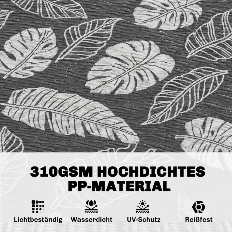 Outsunny Waterdicht Buitentapijt met Bladerpatroon - 182x274cm - Grijs/Wit