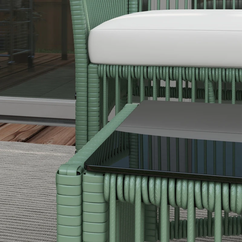 Outsunny Conjunto de Jardim Exterior em Ratan Sintético com 2 Poltronas 1 Sofá de 2 Lugares 1 Mesa de Centro e Almofadas Verde
