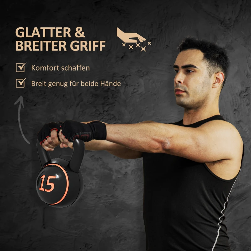 SPORTNOW Kettlebell Set, 3 Kettlebells 2,2kg/4,5kg/6,8kg, Kunststofomhulsel, Zwart