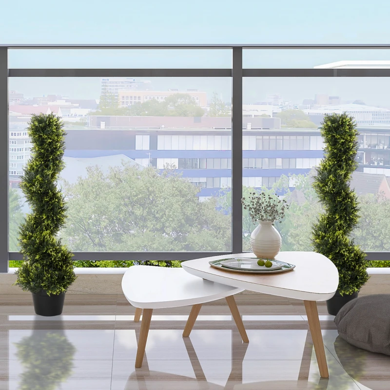 Outsunny Kunstmatige spiraalplant, Spiraalvormige cederboom met pot, 90 cm, Kunstmatige ceder voor buiten- en binnendecoratie, Groen