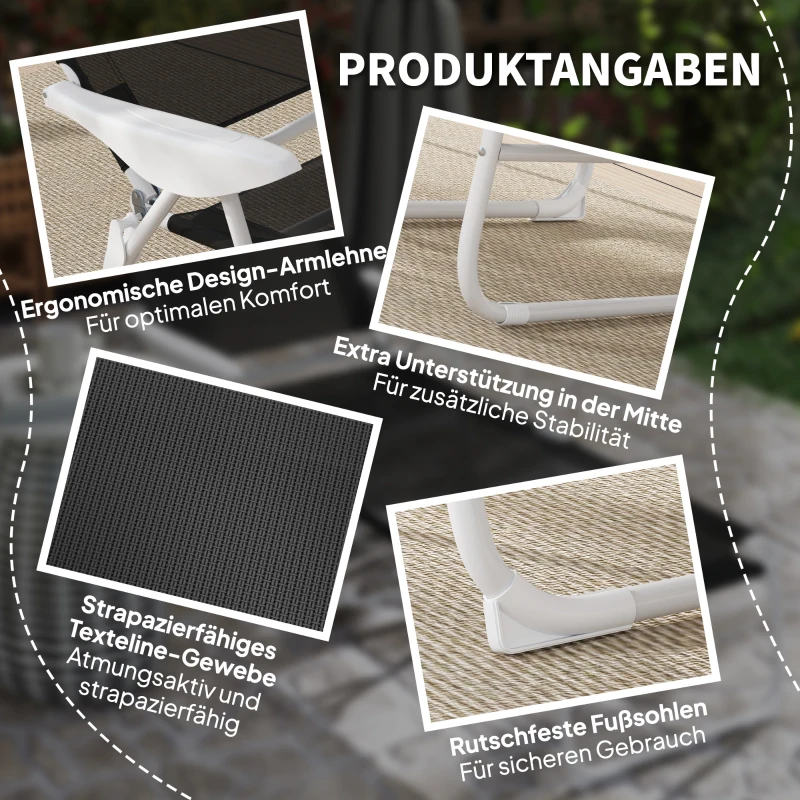 Outsunny Opvouwbare zonne-ligstoel tuinligstoel met hoofdkussen, ligstoel met 4-traps verstelbare rugleuning tot 120 kg zwart