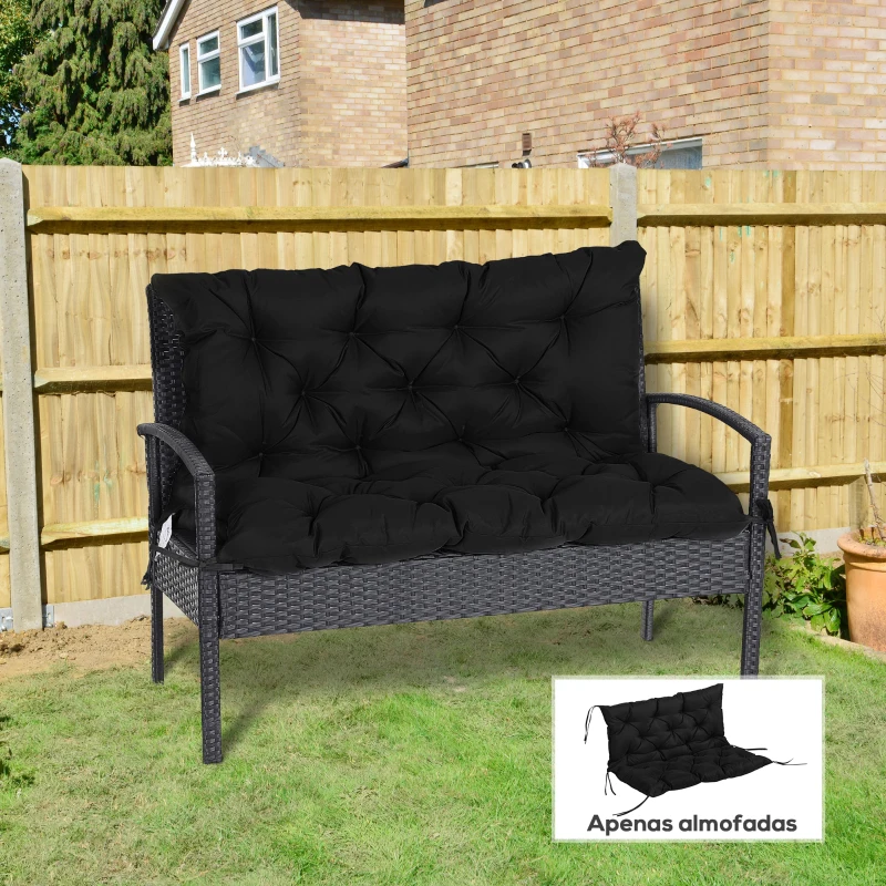 Outsunny Cojín para Banco con Respaldo 100x98x8 cm de 2 Plazas con Cordones de Fijación para Jardín Terraza Balcón Exterior Negro