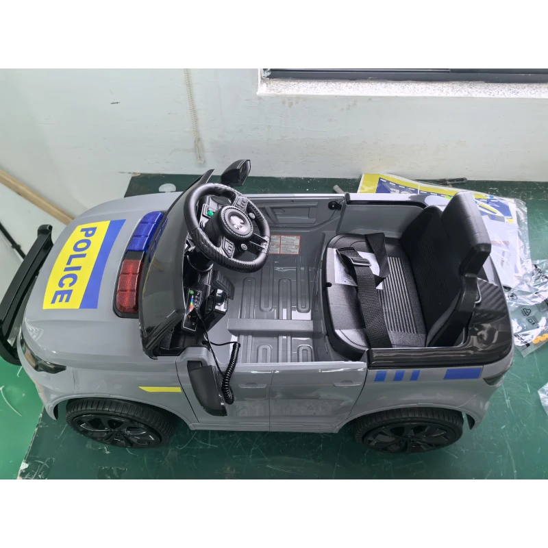 AIYAPLAY Carro Elétrico Polícia 12V Com Controle Remoto Luzes Sirene Cinza