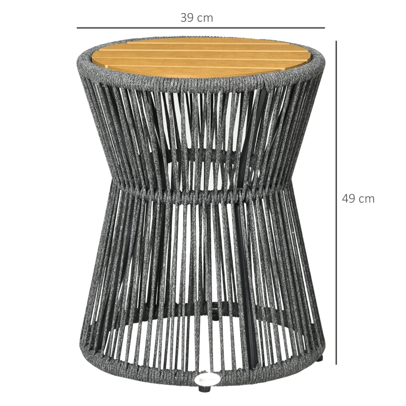 Outsunny tuintafel in boho-stijl, weerbestendig, PE-rotan, 39 cm x 39 cm x 49 cm, zwart+ naturel