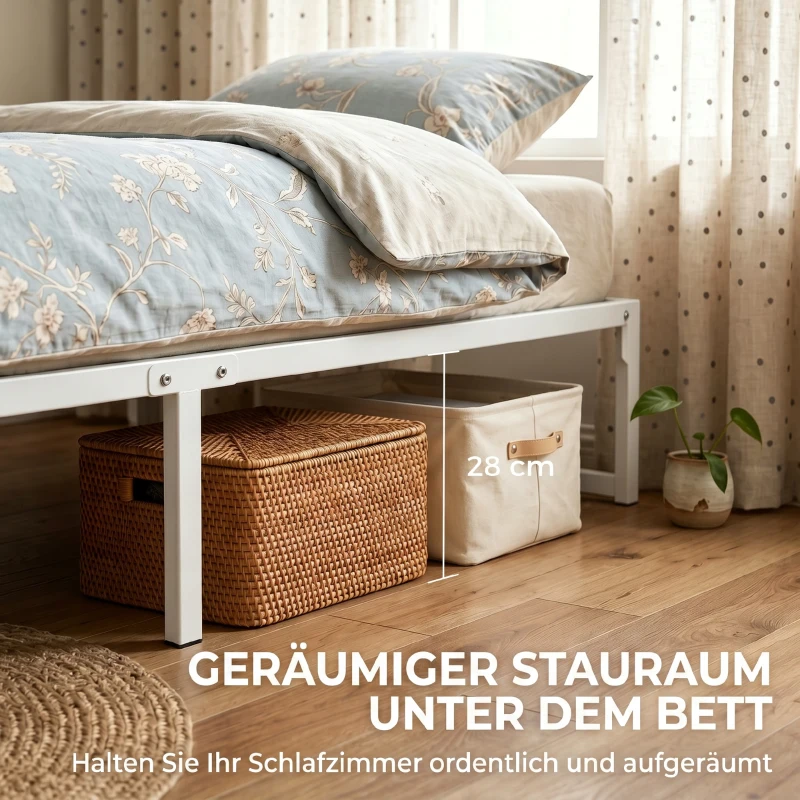 HOMCOM Bedframe met opbergruimte en lattenbodem, 32,5 cm hoog, stil, 200 x 90 cm, wit