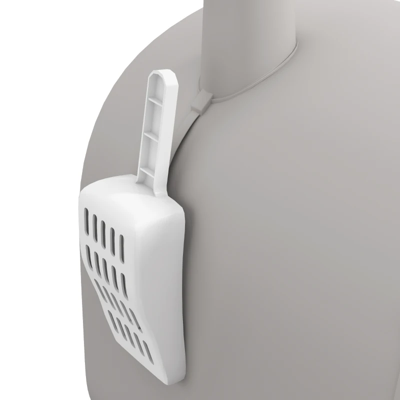 PawHut Hooded Cat Litter Box, Kitten Litter Tray, with Lid, Scoop, Filter, Flap Door, Light Grey