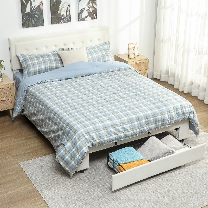 HOMCOM King Size Ottoman Bed Frame, with Front Drawer - Cream