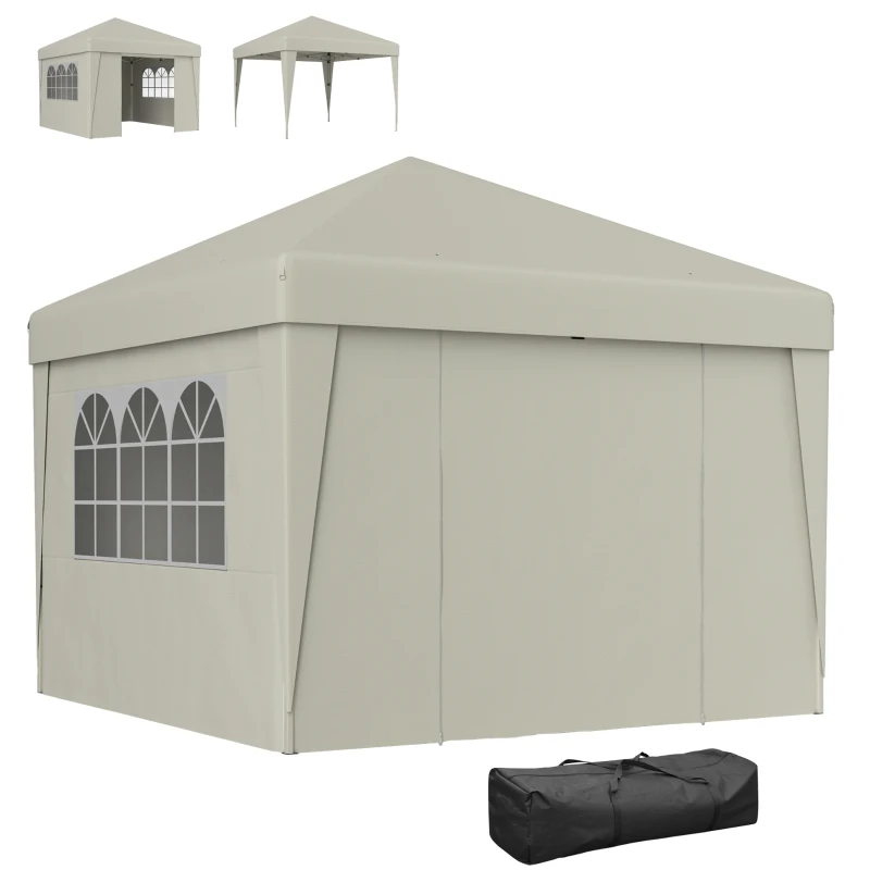 Outsunny Tonnelle de jardin pliante 3 x 3 x 2,75 m anti-UV 30 + avec fenêtres + parois latérales + sac de transport crème
