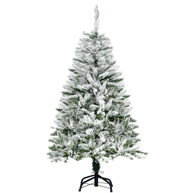 HOMCOM Kunstmatige Kerstboom met Sneeuw-effect, Vlamvertragend, Scharnierconstructie, Groen/Wit