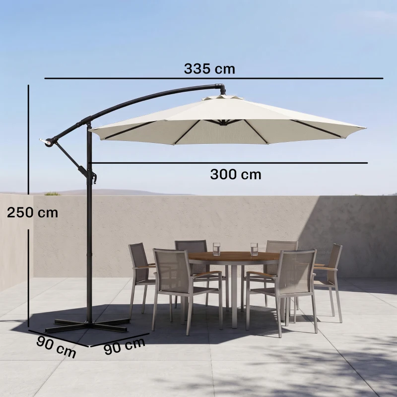 Outsunny Parasol déporté octogonal rabattable diamètre 3 m parasol de jardin avec pied en croix crème