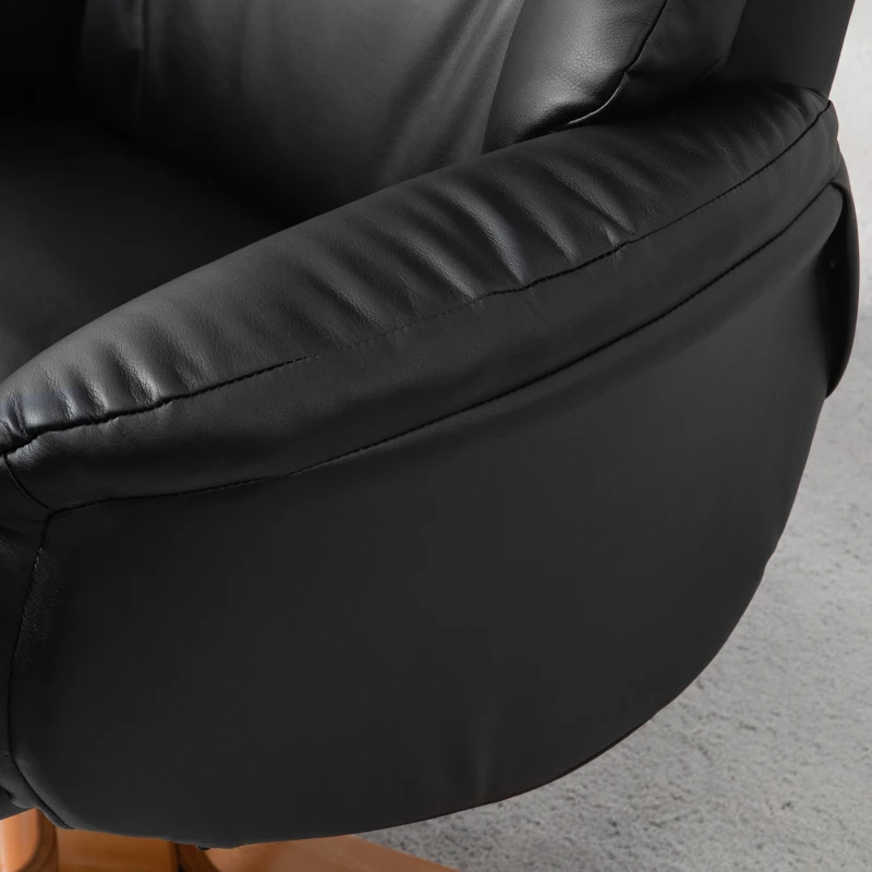 HOMCOM Relaxfauteuil met hocker, loungestoel met ligfunctie en schommelstand voor woonkamer of slaapkamer, kunstleer, zwart