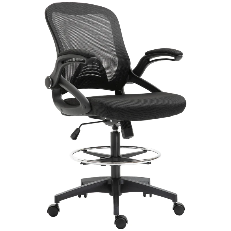 Vinsetto Mesh tekenstoel Ergonomische bureaustoel met zwenkwielen Zwart