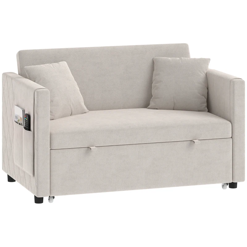 HOMCOM Sofá Cama 2 Plazas 3 en 1 de Terciopelo Holandés con Respaldo Ajustable y 2 Cojines Beige