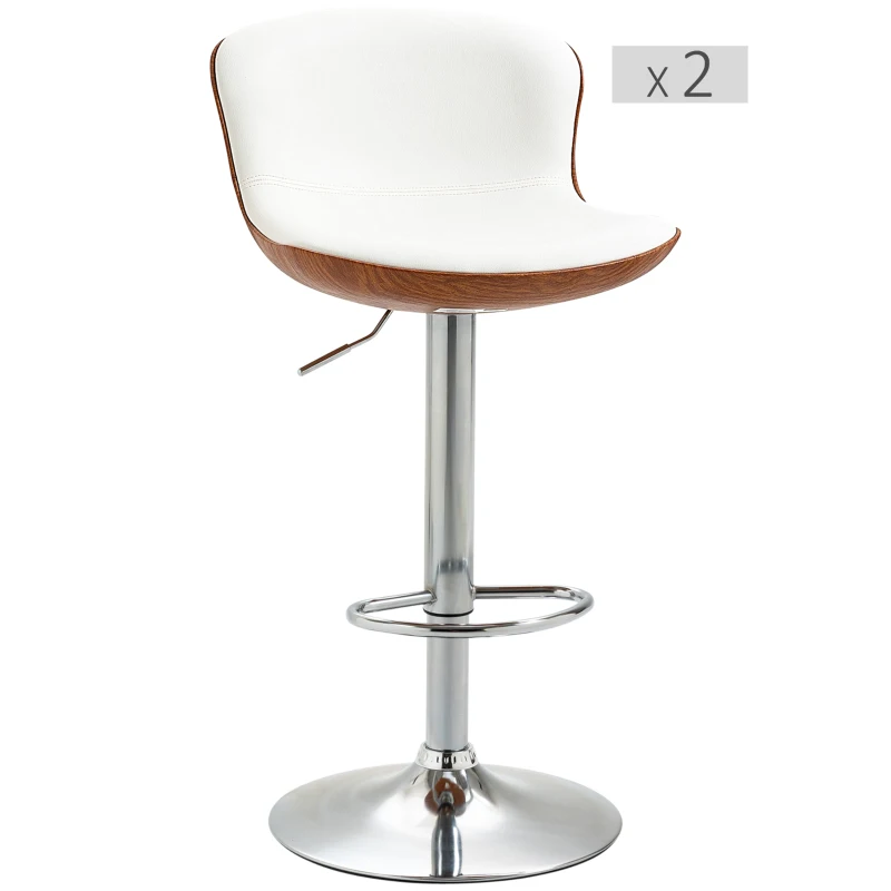 HOMCOM Lot de 2 Tabouret de Bar Design Contemporain Hauteur d'assise réglable 64-85 cm pivotant 360° revêtement synthétique Crème Imitation Bois