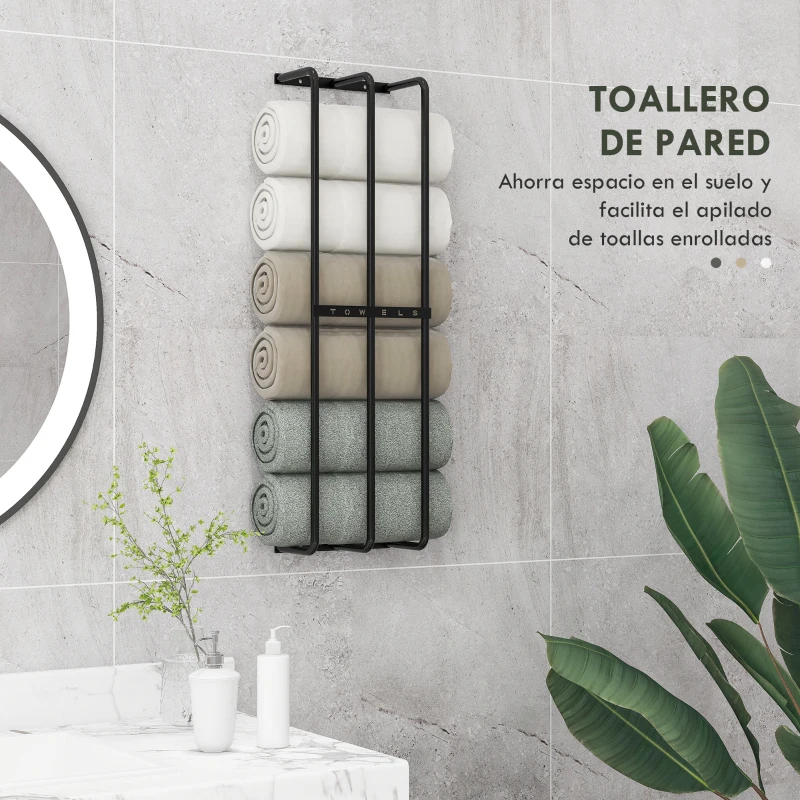HOMCOM Toallero de Pared con 3 Barras y Marco de Metal Soporte de Toallas para Hotel 21x12x74 cm Negro
