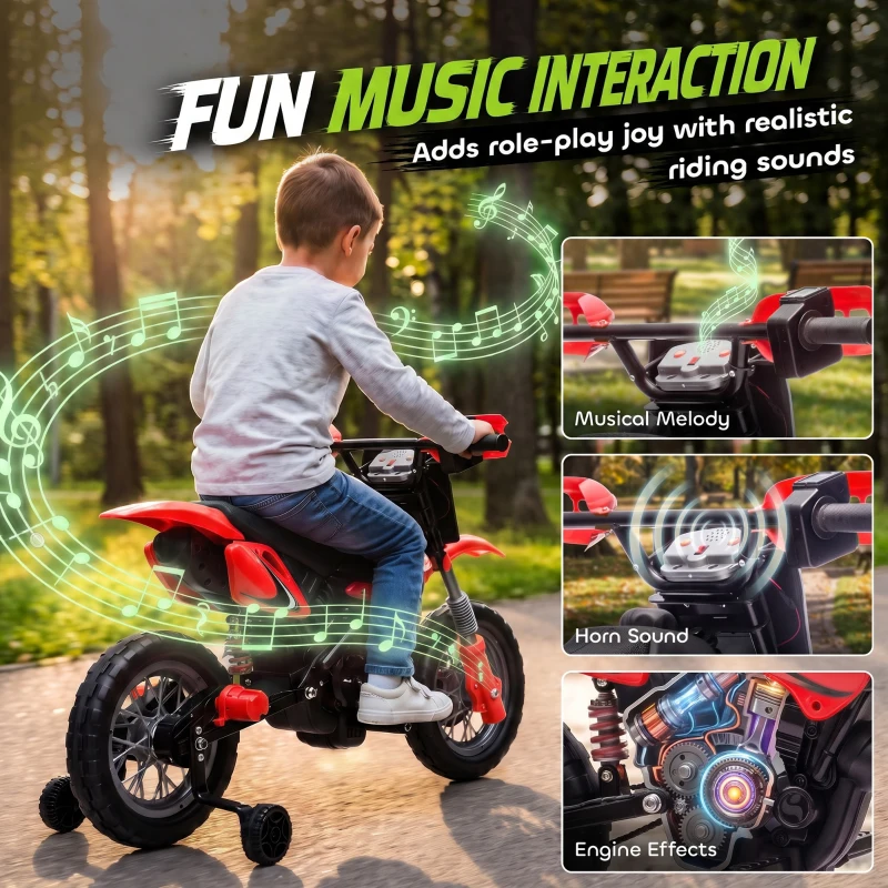 AIYAPLAY Moto Électrique Enfants 12 V, Vitesse Max 3 Km/h, Batterie au Lithium, Double Moteur, Suspension Arrière, Rouge