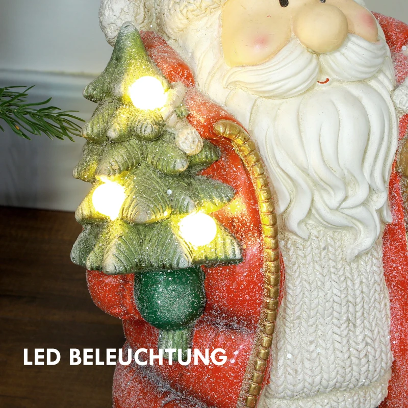 HOMCOM Kerstmanfiguur met Boom en Geschenk, 3 warmwitte LED's, batterijgevoed, 50 cm